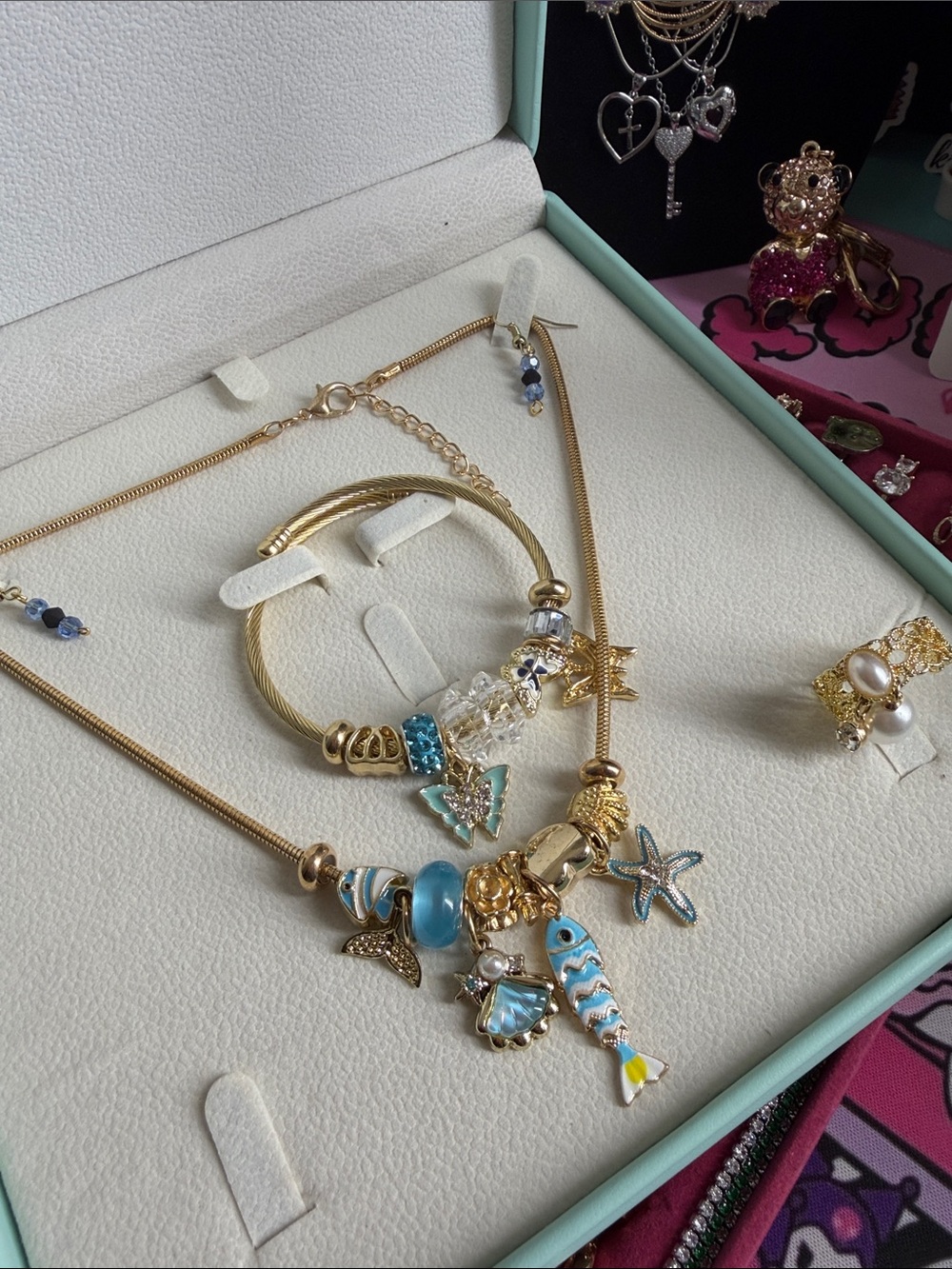 Gold-Tone Beach Charm Necklace & Bracelet Set with Blue Accents - Picture 6 of 9